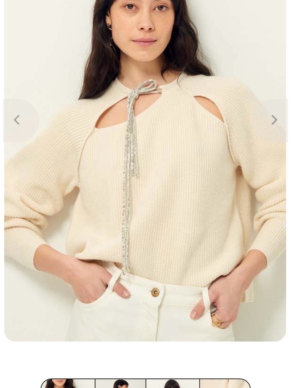 Sessun Marcia Women’s Cotton - Wool Large Cream Lace-Up Ribbed Sweater